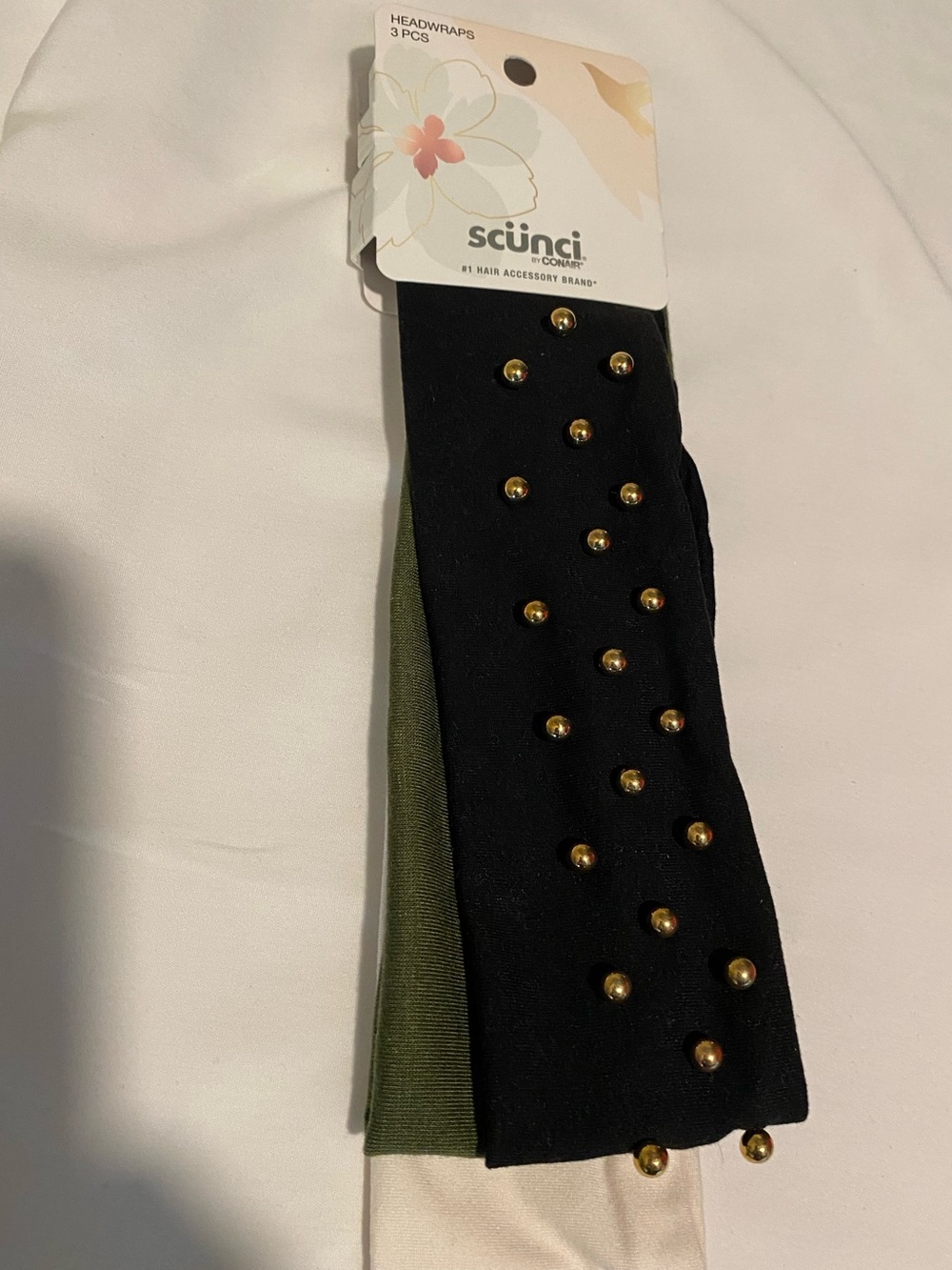 scunci 3-Pack Studded Headwraps in Black, Olive & Cream NEW! - Picture 3 of 5
